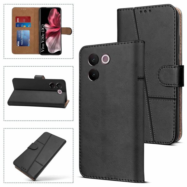 For Vivo V30e 5G Flip Cover Case (Stitched Leather with Magnetic Closure) Online now